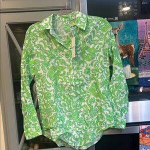 Lilly Pulitzer Green Print Lynd Linen Tunic NWT in Lil Daffodil Hill XXS